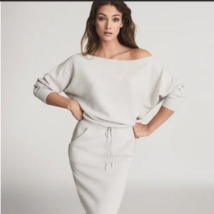 Reiss Off-shoulder Light Grey Dress